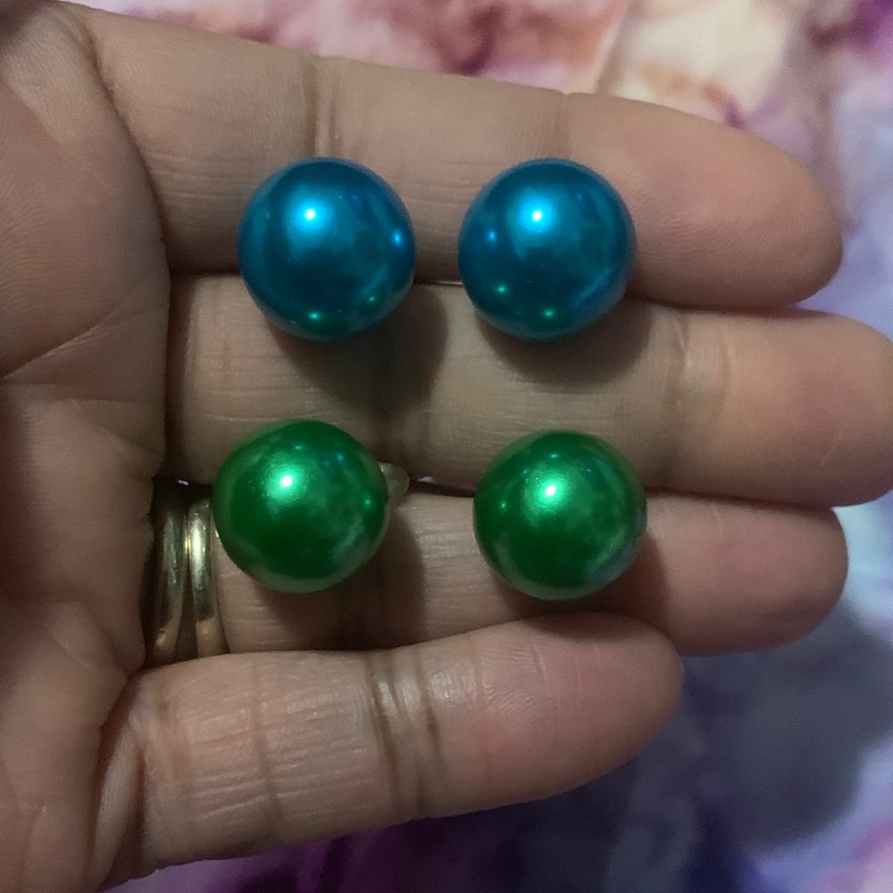 Elegant Blue and Green Ball  Earrings